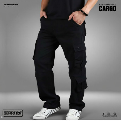 8 Pocket BELT CHINOS CARGO PANTS ( Black)