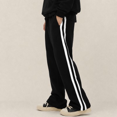 Men's 2 Stripe Baggy Track Pants – Black
