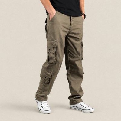 8 Pocket BELT CARGO PANTS ( Brown )