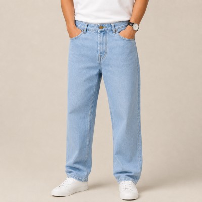 Men's Premium 4 Pocket Baggy Denim Jeans – Light Blue Wash