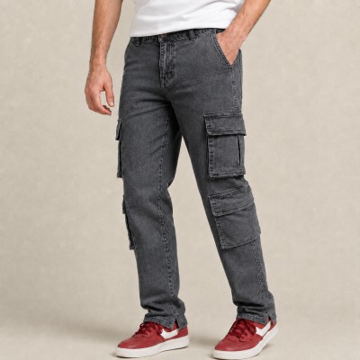 Men's Premium 8 Pocket Cargo Denim Jeans – Acid Wash