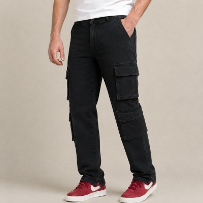 Men's Premium 8 Pocket Cargo Denim Jeans – Black Wash
