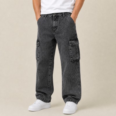 Men's Premium 6 Pocket Baggy Cargo Denim Jeans – Acid Wash