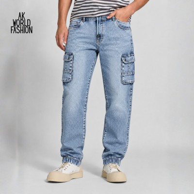 Premium Cargo Denim Jogger - Light Blue Washed