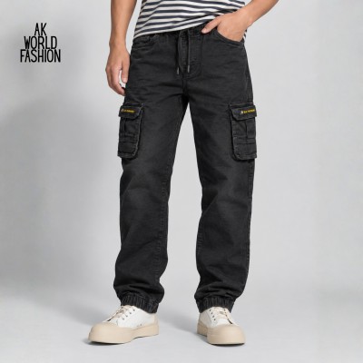 Premium Cargo Denim Jogger - Black Washed