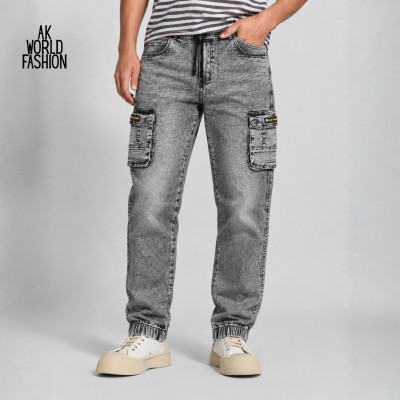 Premium Cargo Denim Jogger - Grey Acid Wash