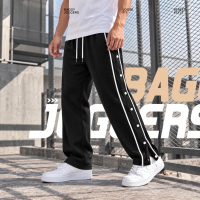 7 BUTTON BAGGY JOGGERS-BLACK